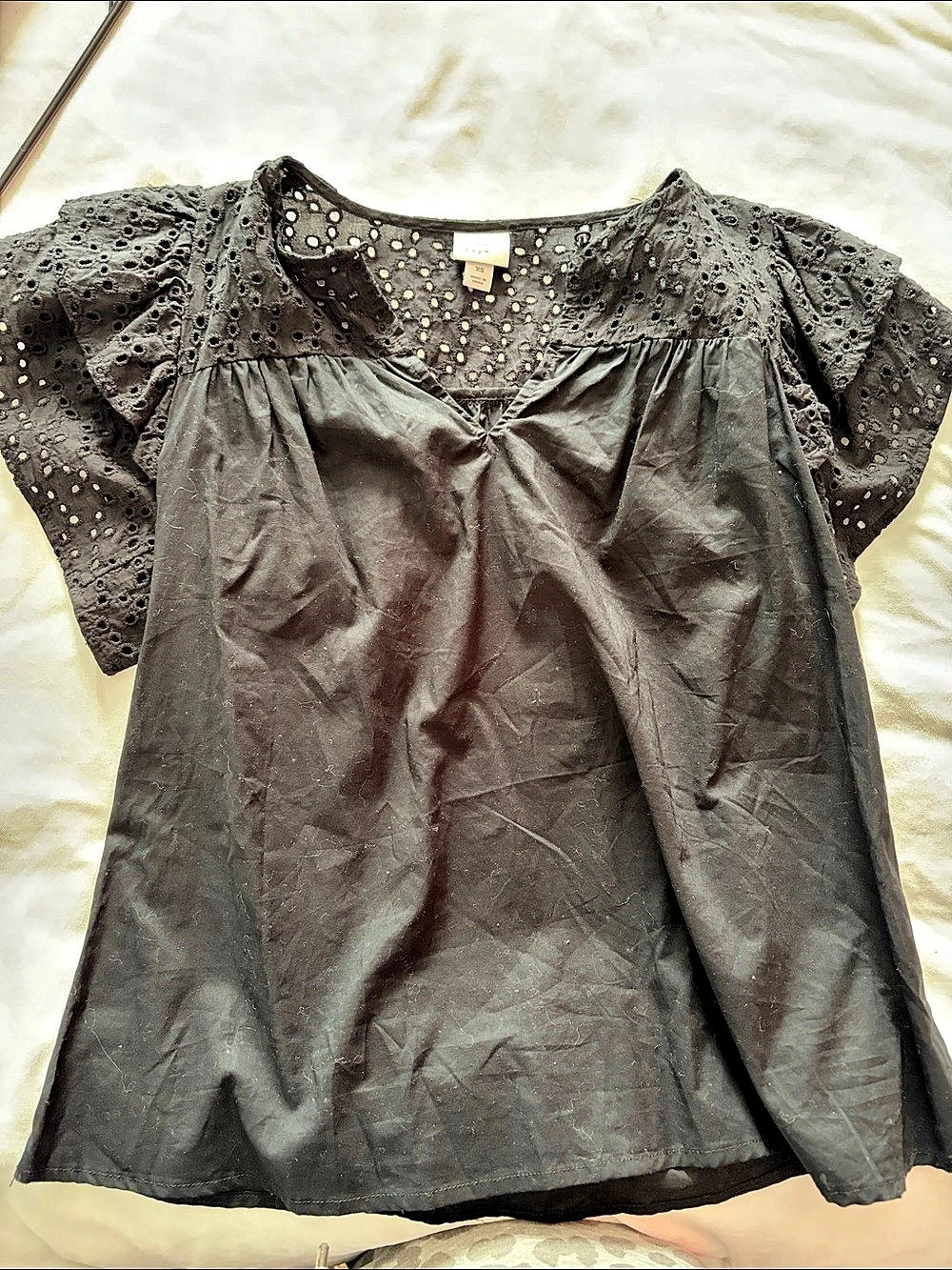 a new day Black Eyelet Blouse Size XS